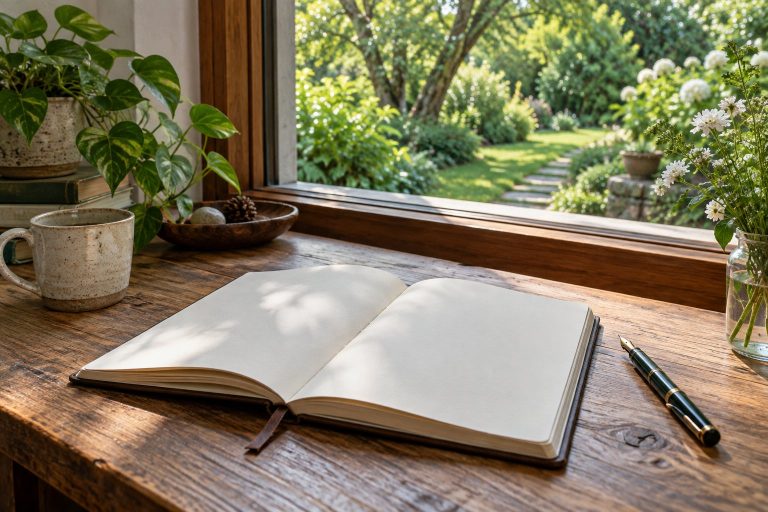 A five-minute journal practice that keeps you honest — AI-generated editorial illustration